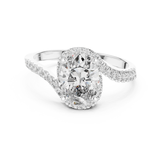 Oval Halo Lab-Grown Diamond Ring with Pav茅 Band