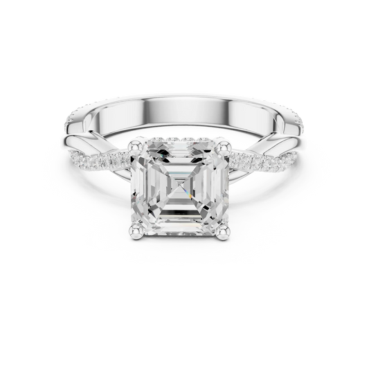 Asscher diamond ring in white gold with twisted vine pave band and lab-grown diamond – Australia