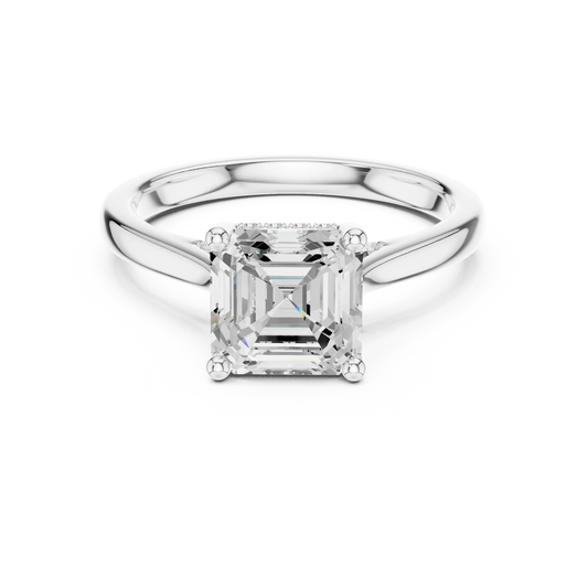 Asscher solitaire ring in white gold with plain domed band and lab-grown diamond – Australia