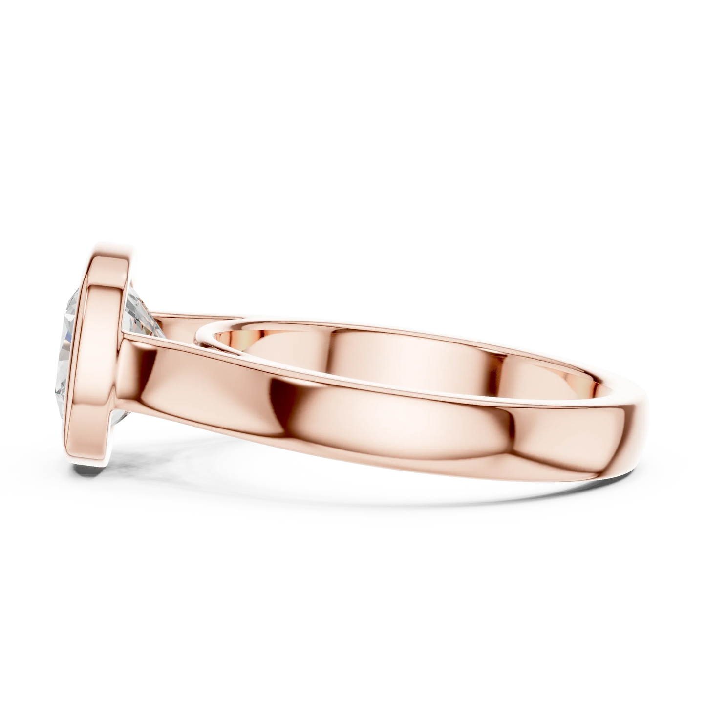 Side view of rose gold cushion bezel solitaire ring with lab-grown diamond – Australia