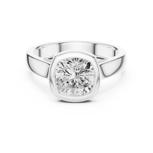Cushion bezel solitaire ring in white gold with lab-grown diamond – Australia