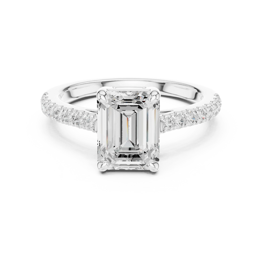 Lab-grown emerald-cut diamond pavé band ring in white gold