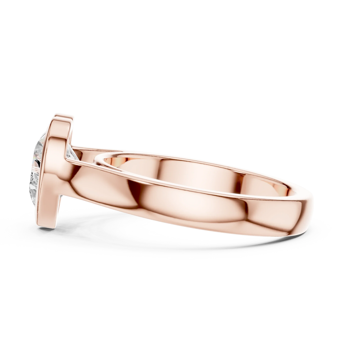 Side view of rose gold heart bezel solitaire ring with lab-grown diamond – Australia