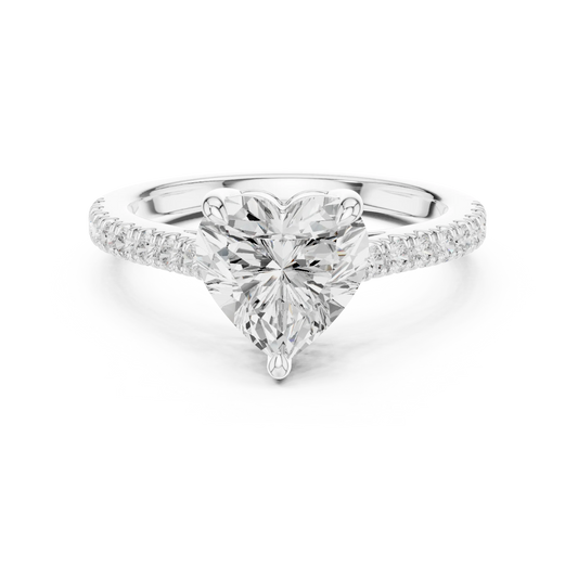 Lab-grown heart-shaped diamond pavé band ring in white gold