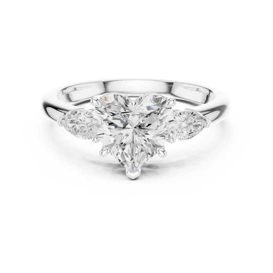 Heart three-stone ring in white gold with pear side stones and lab-grown diamond 鈥?Australia