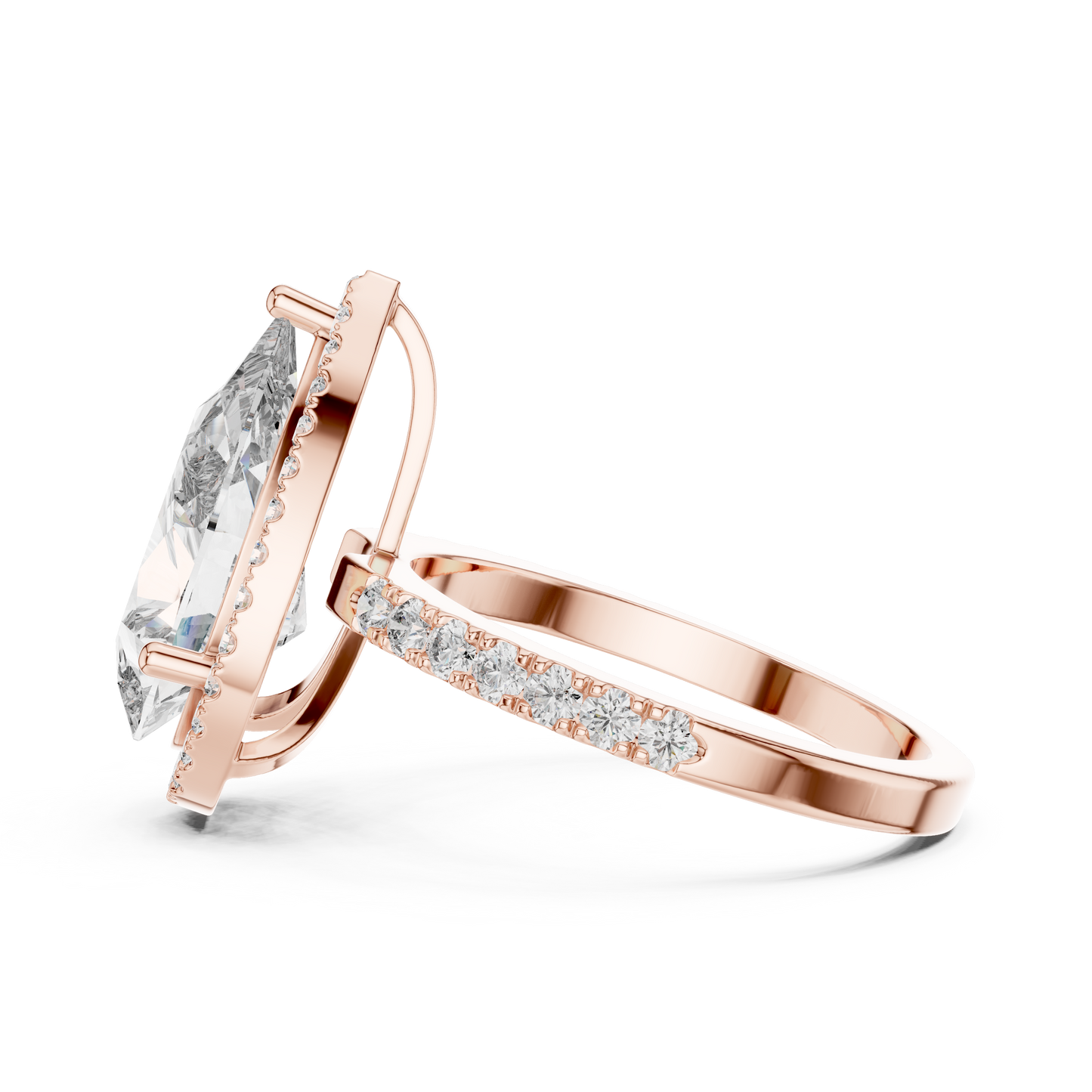 Pear Cut Halo Diamond Engagement Ring with Pav茅 Band