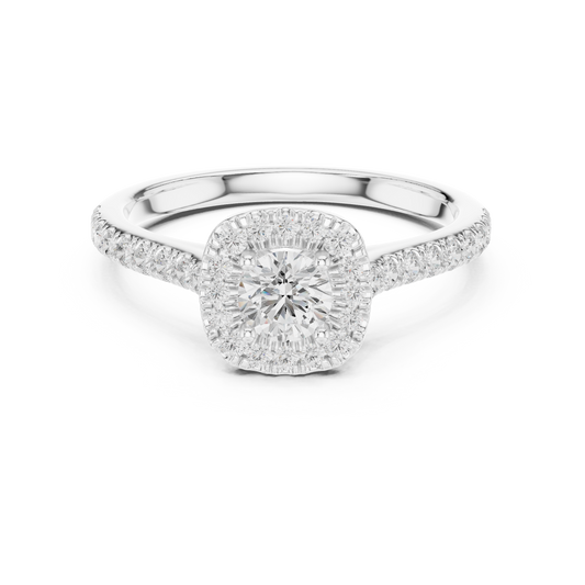 Petite Cushion Halo Diamond Ring with Pav茅 Band