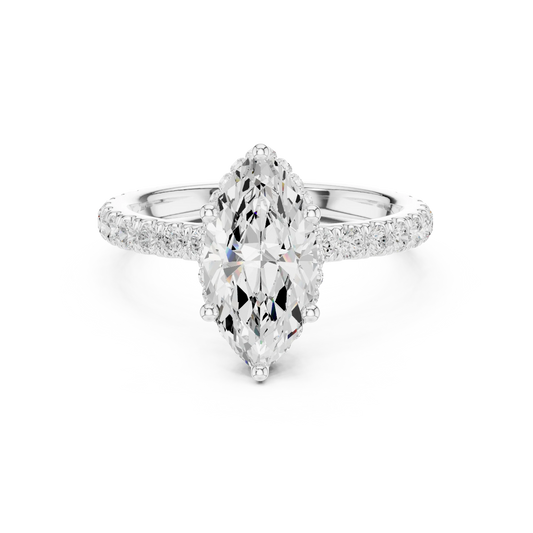 Marquise hidden halo ring in white gold with pave diamond band and lab-grown diamond 鈥?Australia