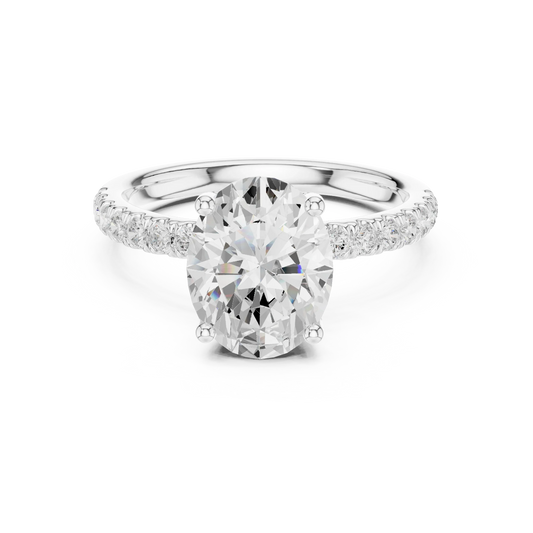 Oval solitaire ring in white gold with pave diamond band and lab-grown diamond – Australia