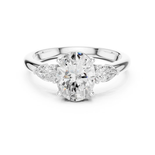 Oval three-stone ring in white gold with pear side stones and lab-grown diamond 鈥?Australia