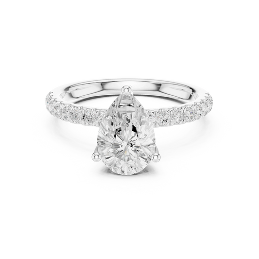 Pear solitaire ring in white gold with pave diamond band and lab-grown diamond – Australia