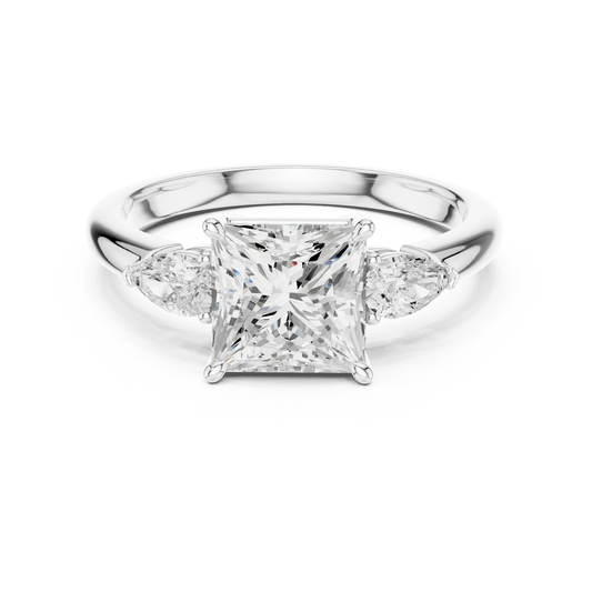 Princess three-stone ring in white gold with pear side stones and lab-grown diamond 鈥?Australia