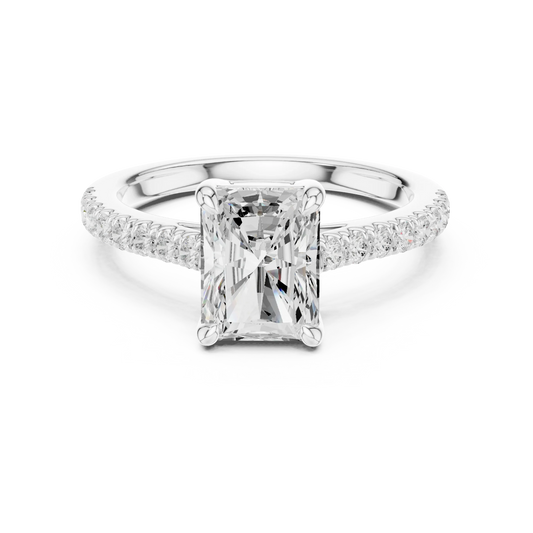 Lab-grown radiant diamond pavé band ring in white gold