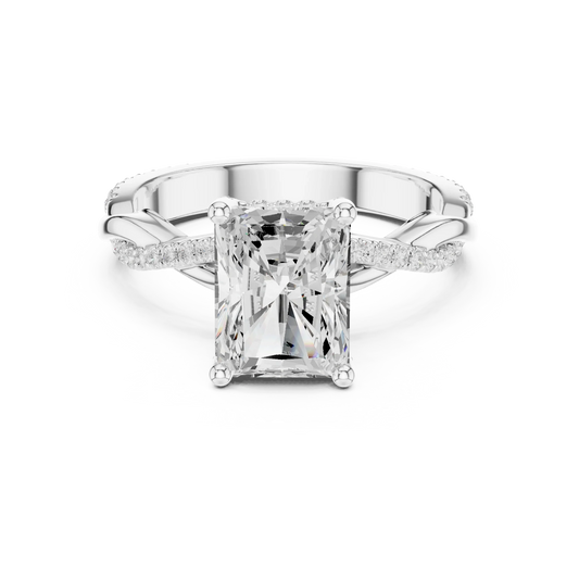 Radiant diamond ring in white gold with twisted vine pave band and lab-grown diamond – Australia