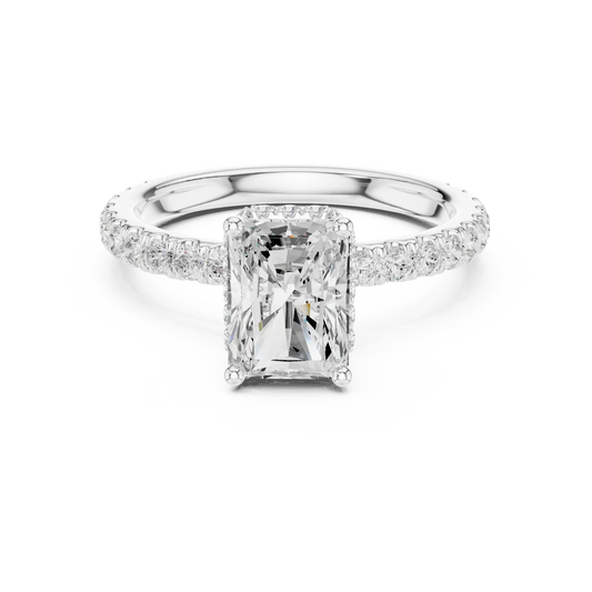 Radiant hidden halo ring in white gold with pave diamond band and lab-grown diamond 鈥?Australia