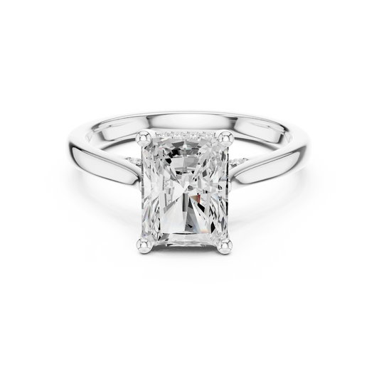 Radiant solitaire ring in white gold with plain domed band and lab-grown diamond – Australia