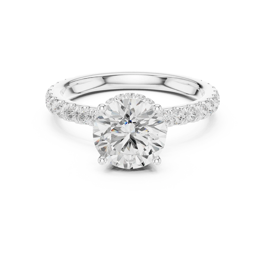 Round hidden halo ring in white gold with pave diamond band and lab-grown diamond 鈥?Australia