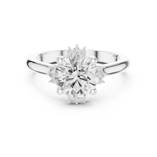 Round starburst cluster halo ring in white gold with plain domed band and lab-grown diamond 鈥?Australia