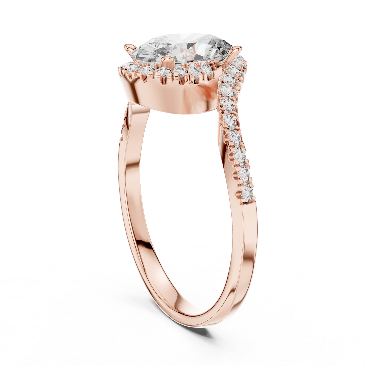 Oval Halo Lab-Grown Diamond Ring with Pav茅 Band