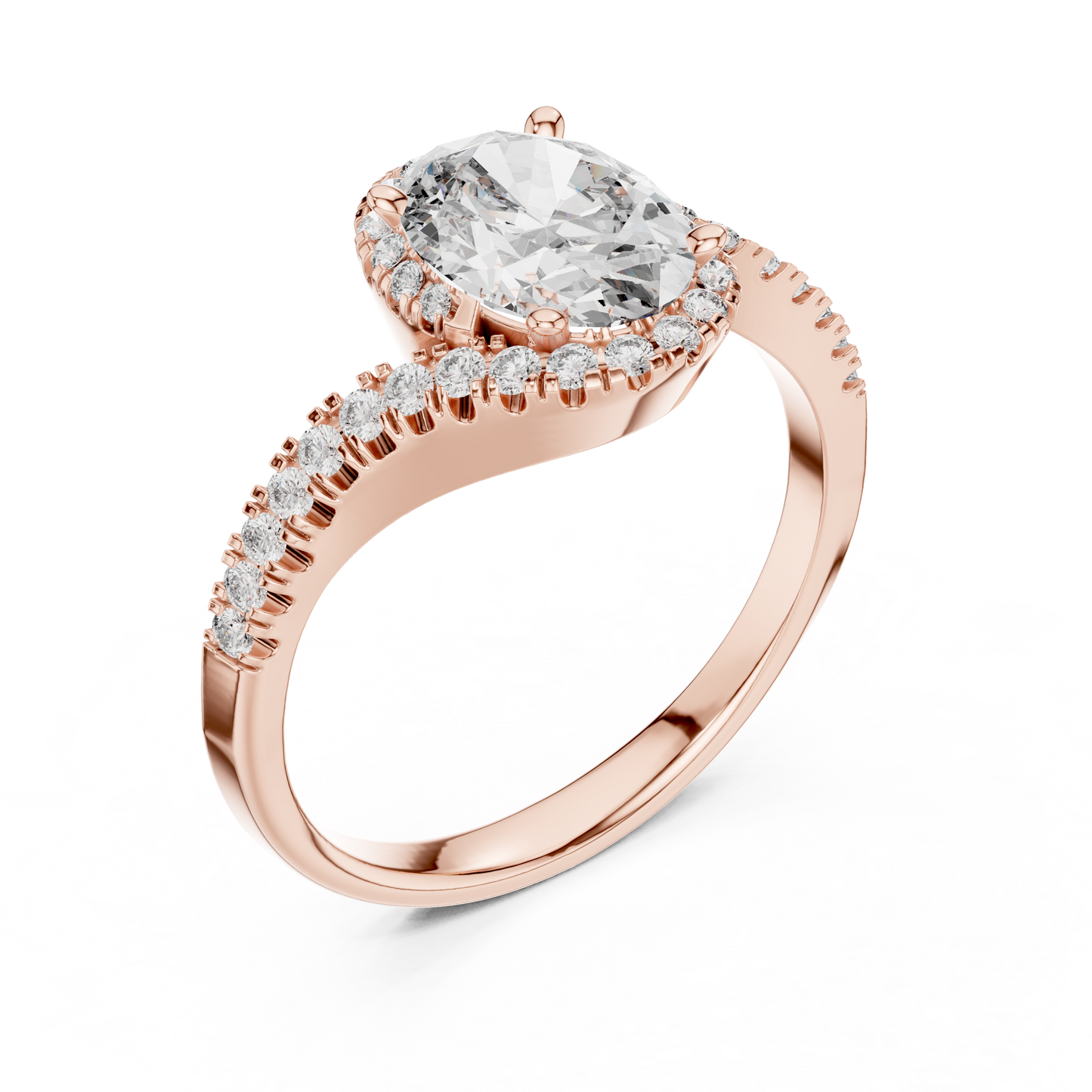 Oval Halo Lab-Grown Diamond Ring with Pav茅 Band