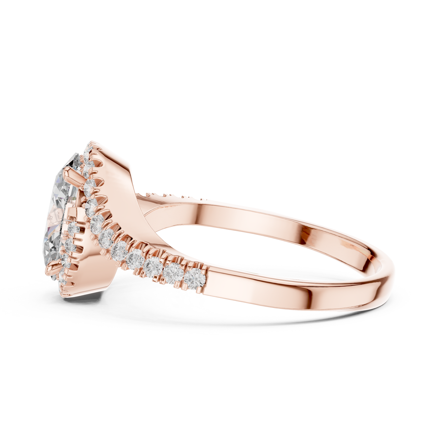 Oval Halo Lab-Grown Diamond Ring with Pav茅 Band