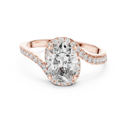 Oval Halo Lab-Grown Diamond Ring with Pav茅 Band