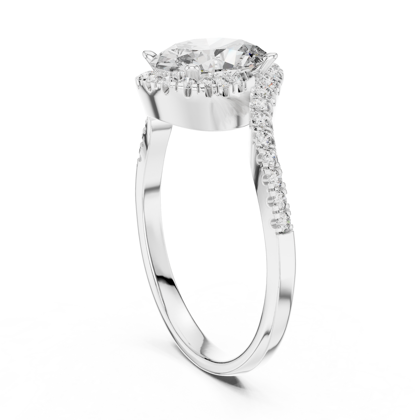 Oval Halo Lab-Grown Diamond Ring with Pav茅 Band