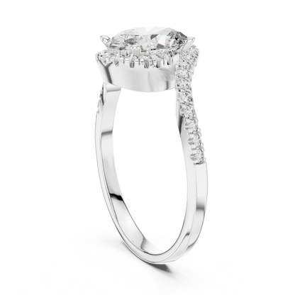 Oval Halo Lab-Grown Diamond Ring with Pav茅 Band