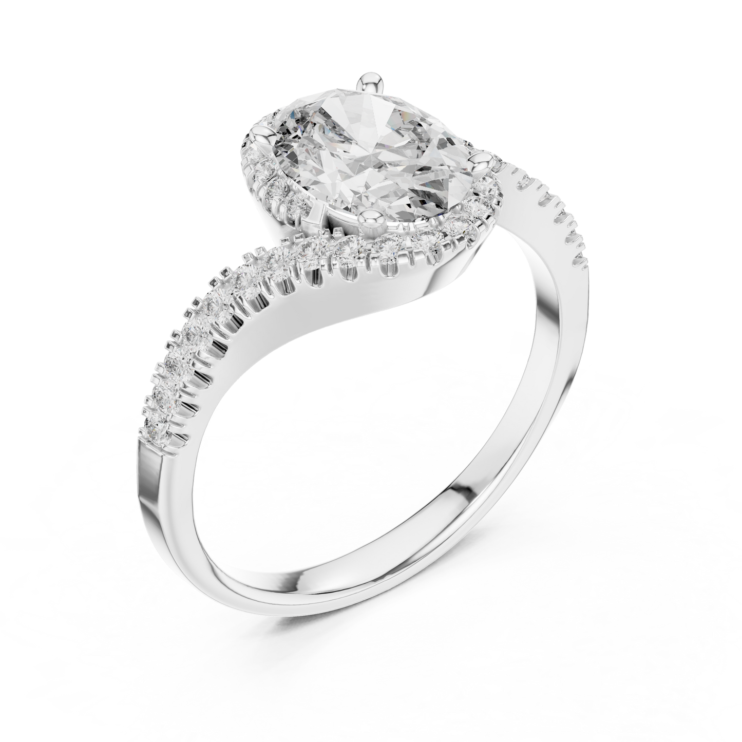 Oval Halo Lab-Grown Diamond Ring with Pav茅 Band