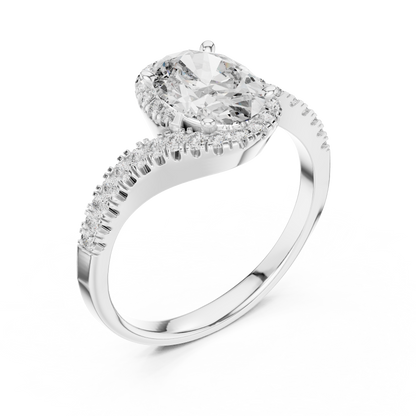 Oval Halo Lab-Grown Diamond Ring with Pav茅 Band