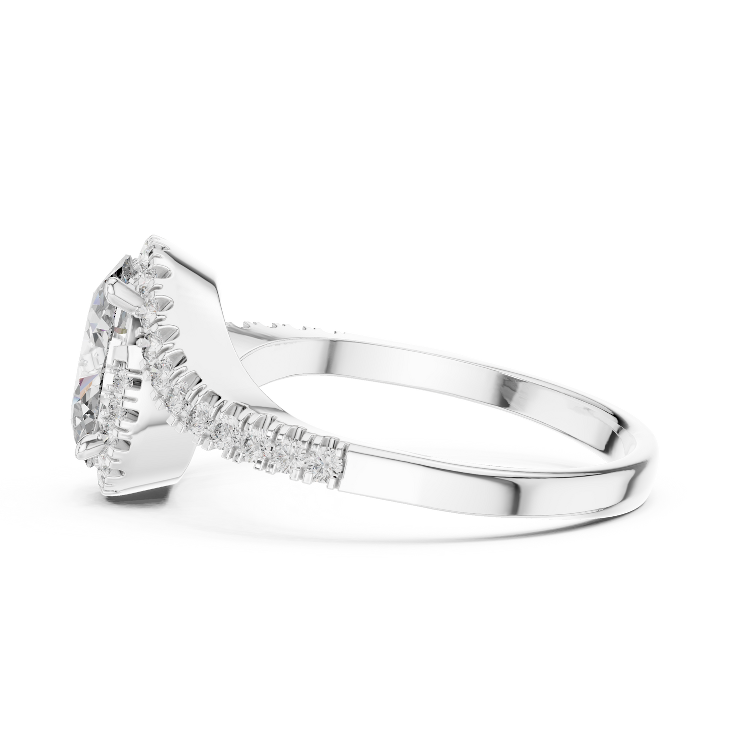 Oval Halo Lab-Grown Diamond Ring with Pav茅 Band