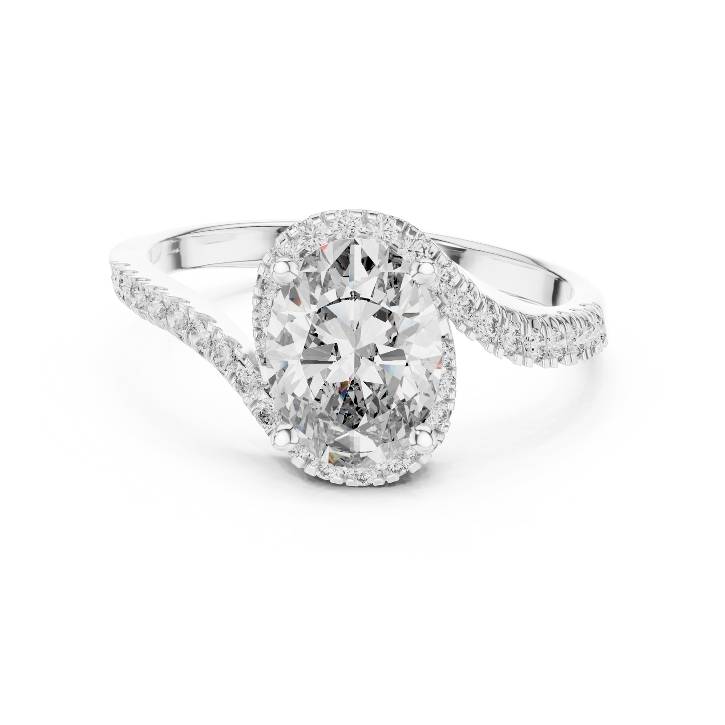 Oval Halo Lab-Grown Diamond Ring with Pav茅 Band