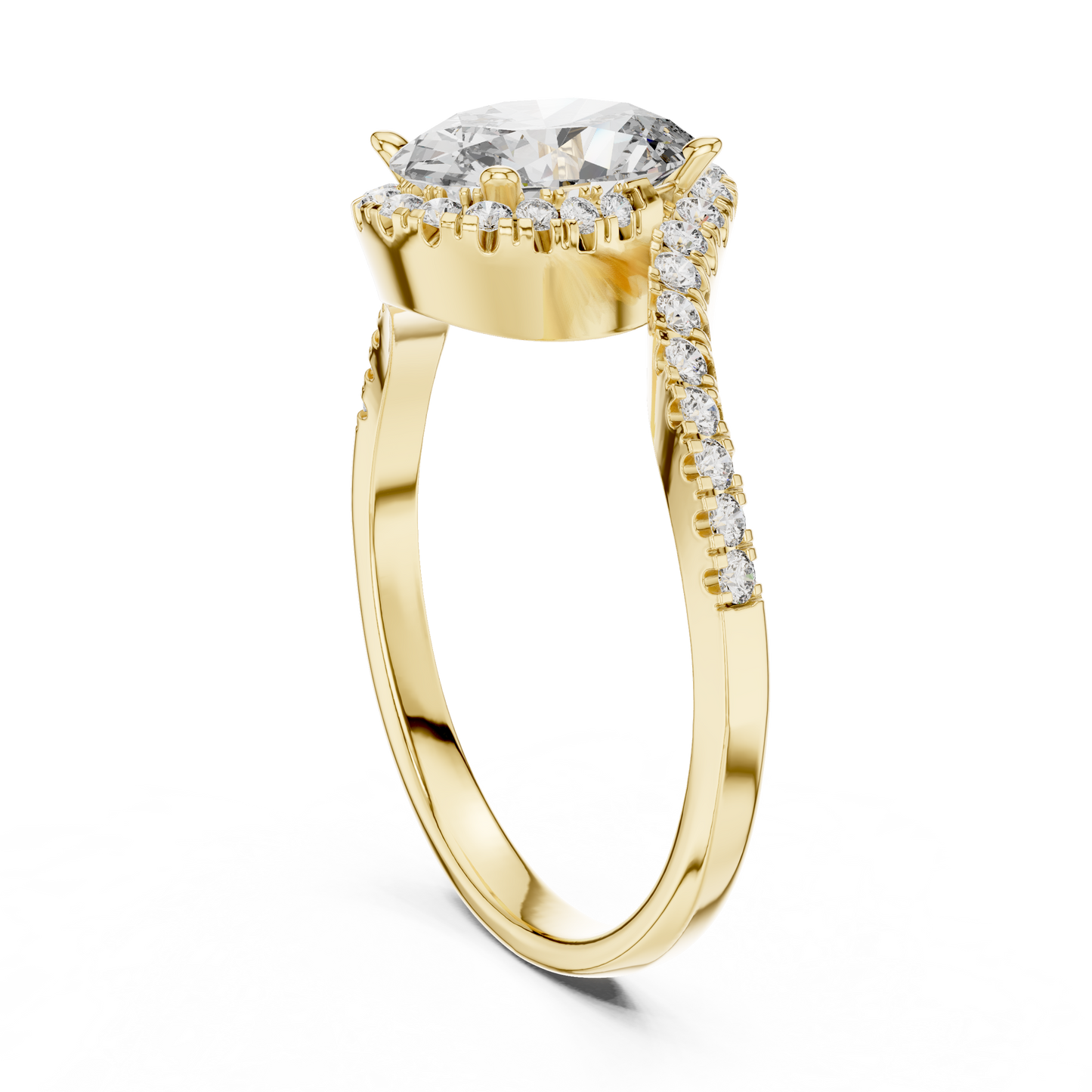 Oval Halo Lab-Grown Diamond Ring with Pav茅 Band