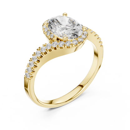 Oval Halo Lab-Grown Diamond Ring with Pav茅 Band