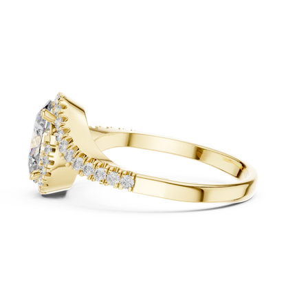 Oval Halo Lab-Grown Diamond Ring with Pav茅 Band