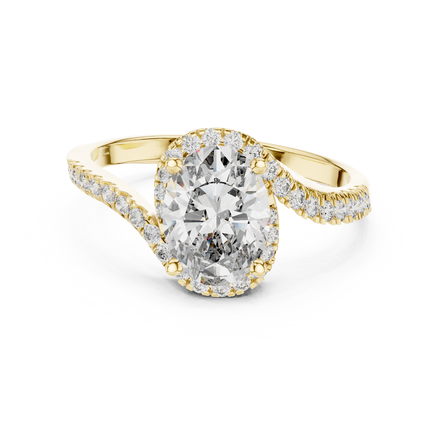 Oval Halo Lab-Grown Diamond Ring with Pav茅 Band