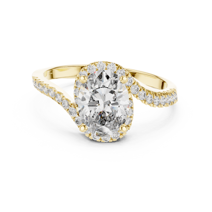 Oval Halo Lab-Grown Diamond Ring with Pav茅 Band