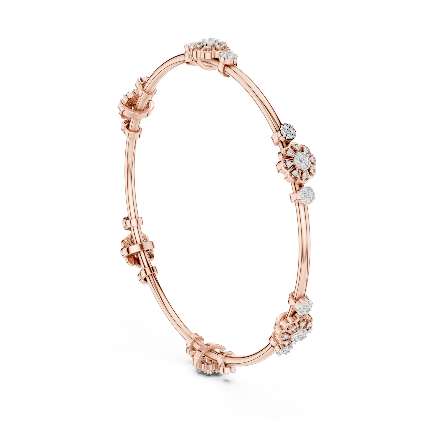Floral Radiance Lab-Grown Diamond Bangle Bracelet