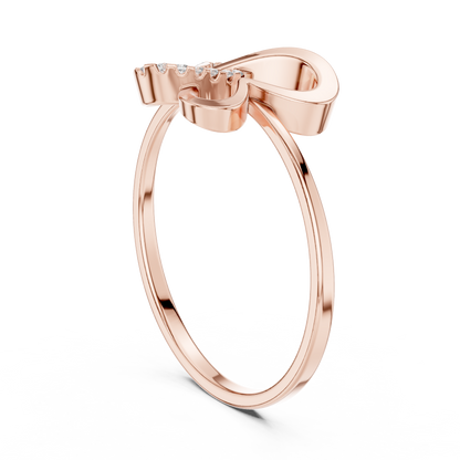 Rose gold ring with a modern bow design and small accent diamonds