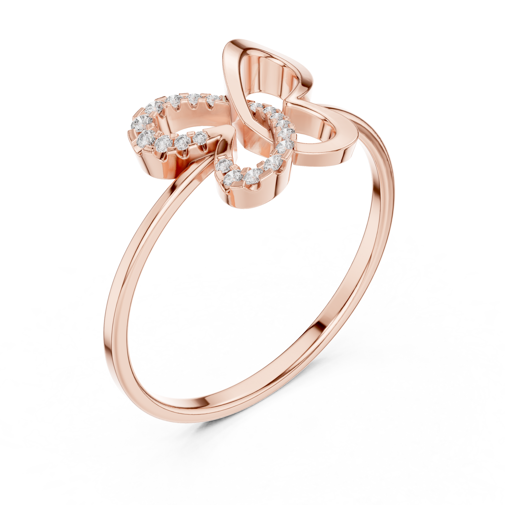 Rose gold butterfly ring with pavé-set diamonds on openwork design