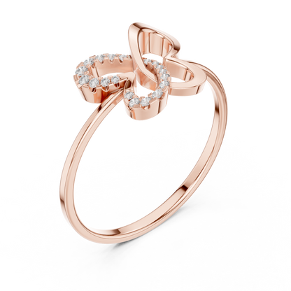 Rose gold butterfly ring with pavé-set diamonds on openwork design