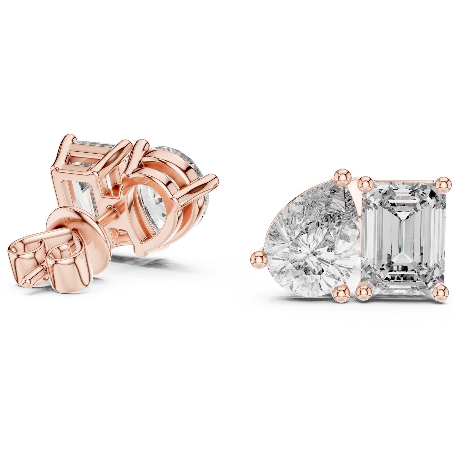 Dual Brilliance Emerald & Pear Lab-Grown Diamond Stud Earrings