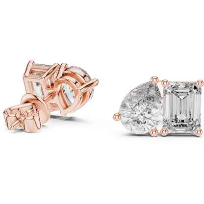 Dual Brilliance Emerald & Pear Lab-Grown Diamond Stud Earrings