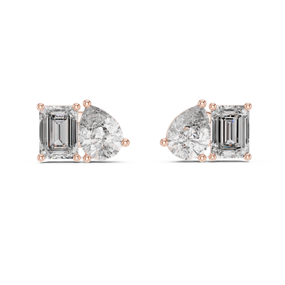 Dual Brilliance Emerald & Pear Lab-Grown Diamond Stud Earrings