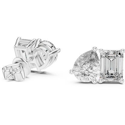 Dual Brilliance Emerald & Pear Lab-Grown Diamond Stud Earrings