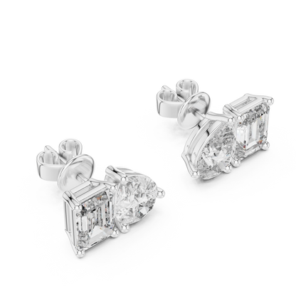 Dual Brilliance Emerald & Pear Lab-Grown Diamond Stud Earrings