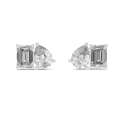 Dual Brilliance Emerald & Pear Lab-Grown Diamond Stud Earrings