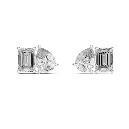 Dual Brilliance Emerald & Pear Lab-Grown Diamond Stud Earrings