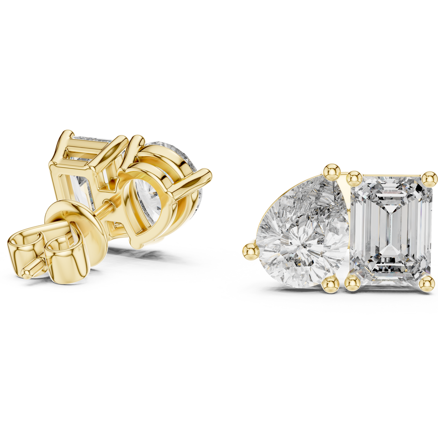Dual Brilliance Emerald & Pear Lab-Grown Diamond Stud Earrings