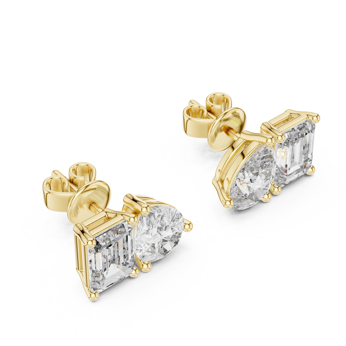 Dual Brilliance Emerald & Pear Lab-Grown Diamond Stud Earrings